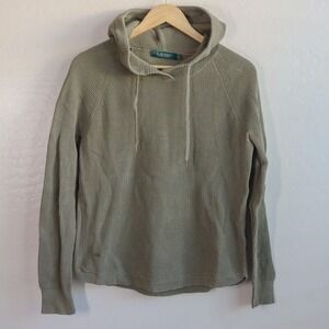 Lauren Ralph Lauren Women's Waffle Knit Cowl Neck‎ Hoodie Pullover Green Size M